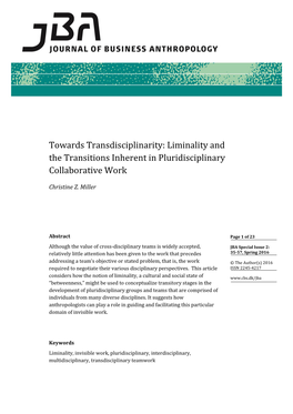 Liminality and the Transitions Inherent in Pluridisciplinary Collaborative Work