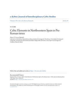 Celtic Elements in Northwestern Spain in Pre-Roman Times," E-Keltoi: Journal of Interdisciplinary Celtic Studies: Vol