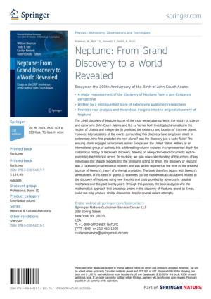Neptune: from Grand Discovery to a World Revealed Essays on the 200Th Anniversary of the Birth of John Couch Adams