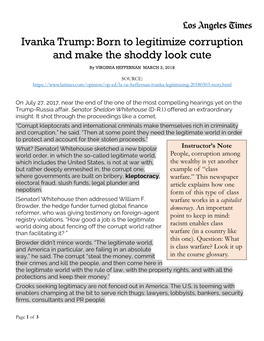 Ivanka Trump: Born to Legitimize Corruption and Make the Shoddy Look Cute