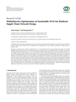 Multiobjective Optimization of Sustainable WCO for Biodiesel Supply Chain Network Design