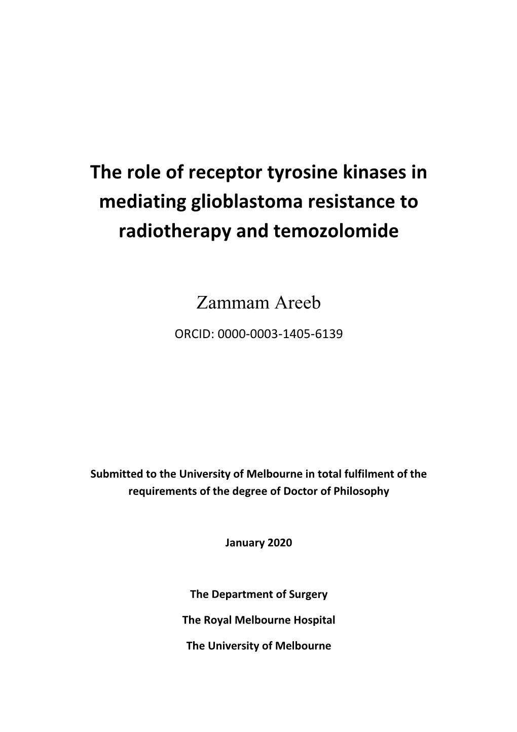 The Role of Receptor Tyrosine Kinases in Mediating Glioblastoma Resistance to Radiotherapy and Temozolomide