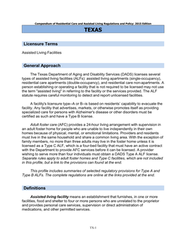 Residential Care/Assisted Living Compendium: Texas
