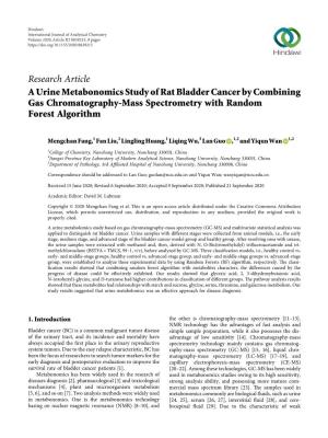Research Article a Urine Metabonomics Study of Rat Bladder Cancer by Combining Gas Chromatography-Mass Spectrometry with Random Forest Algorithm