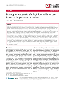 Ecology of Anopheles Darlingi Root with Respect to Vector Importance: a Review Hélène Hiwat1,2* and Gustavo Bretas3
