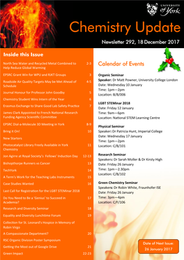 Chemistry Update Newsletter 292, 18 December 2017