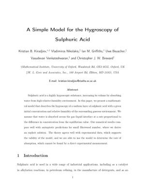A Simple Model for the Hygroscopy of Sulphuric Acid