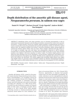 Depth Distribution of the Amoebic Gill Disease Agent, Neoparamoeba Perurans, in Salmon Sea-Cages