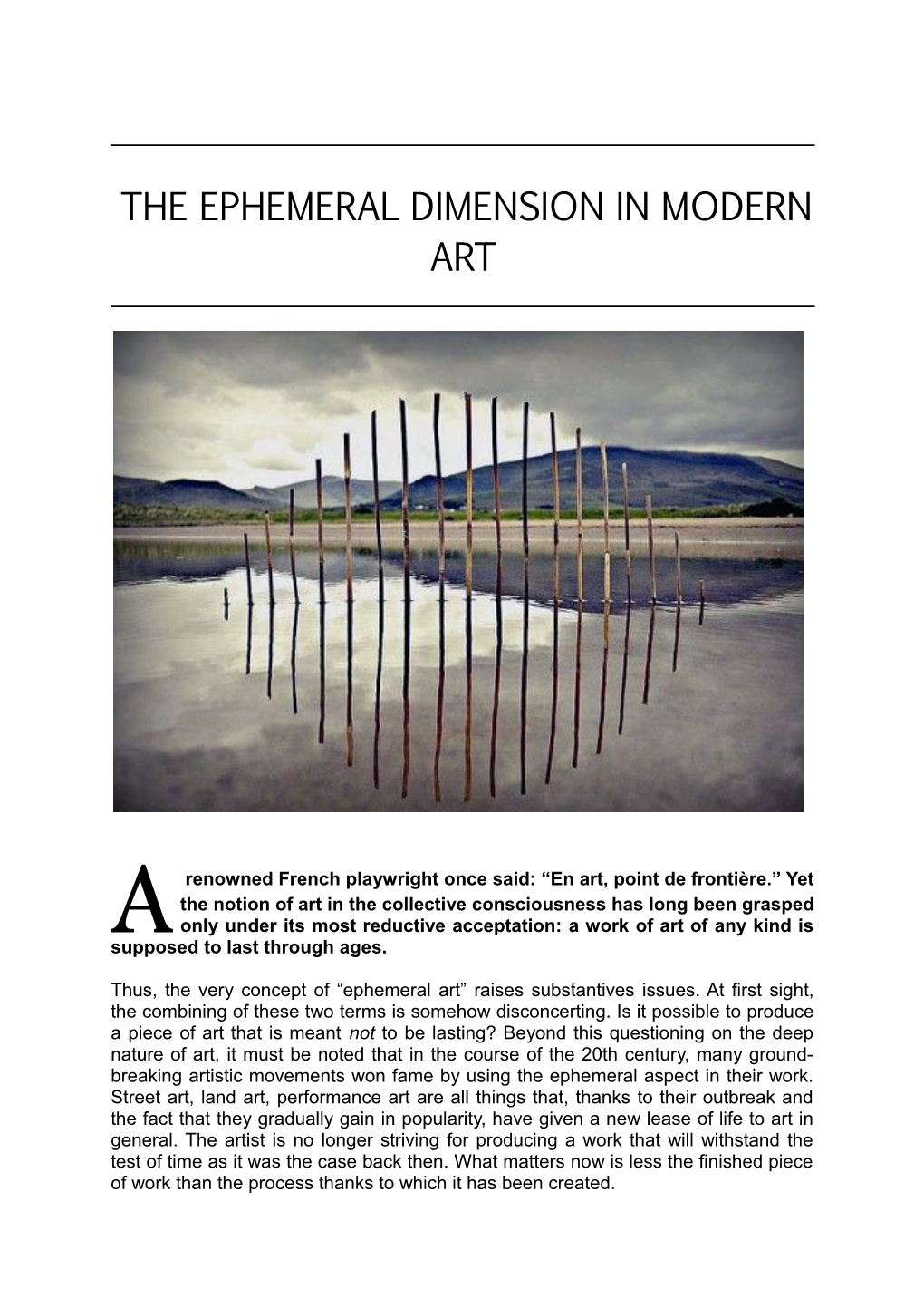 The Ephemeral Dimension in Modern Art