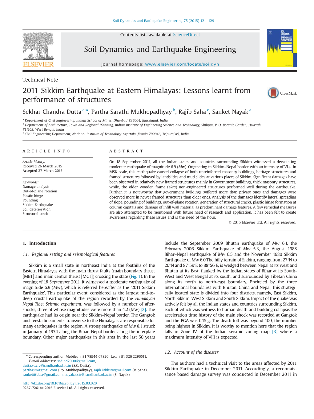 2011 Sikkim Earthquake at Eastern Himalayas: Lessons Learnt from Performance of Structures