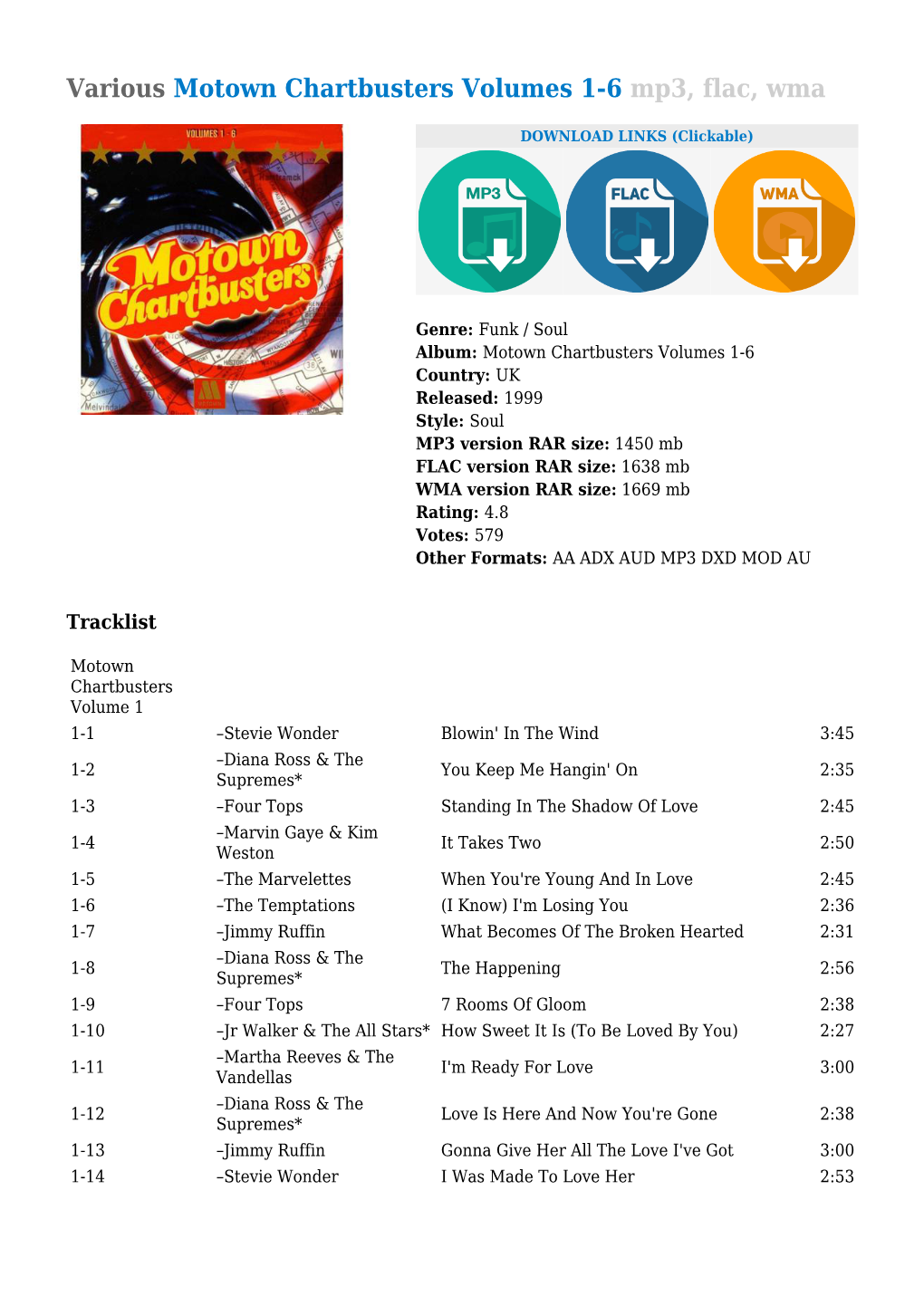 Various Motown Chartbusters Volumes 1-6 Mp3, Flac, Wma