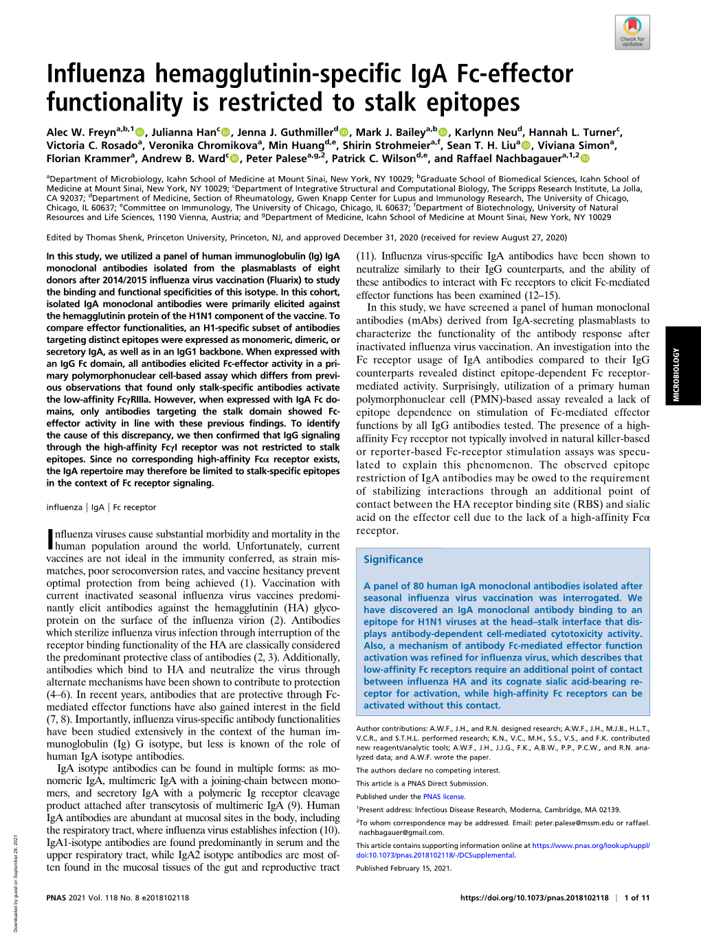 Influenza Hemagglutinin-Specific Iga Fc-Effector Functionality Is Restricted to Stalk Epitopes