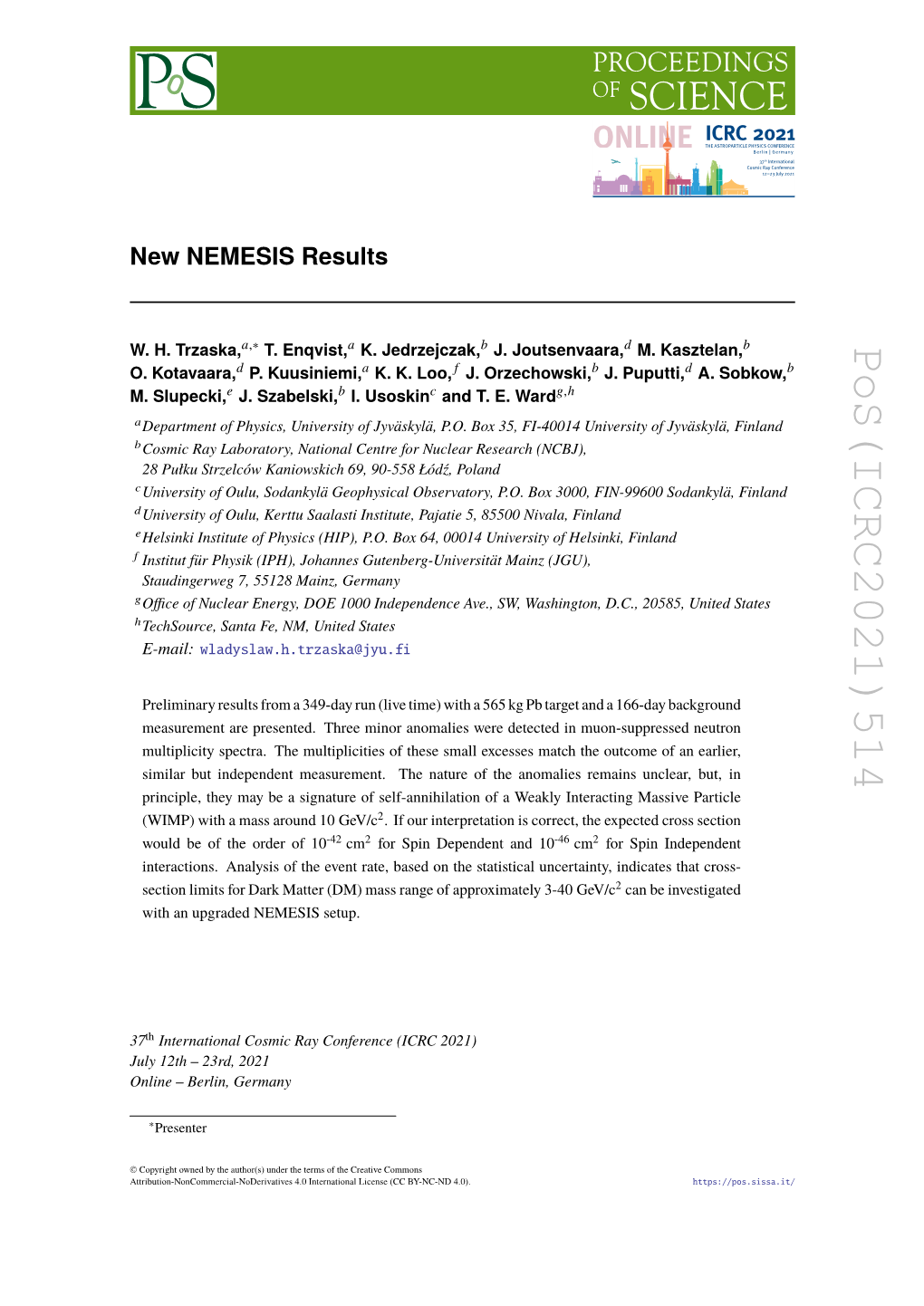 New NEMESIS Results Pos(ICRC2021)514 for WIMP 2 Mass Range