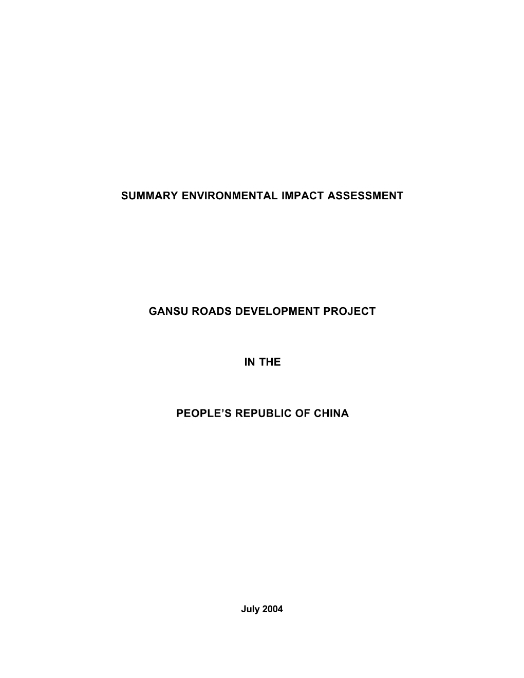 Summary Environmental Impact Assessment Gansu