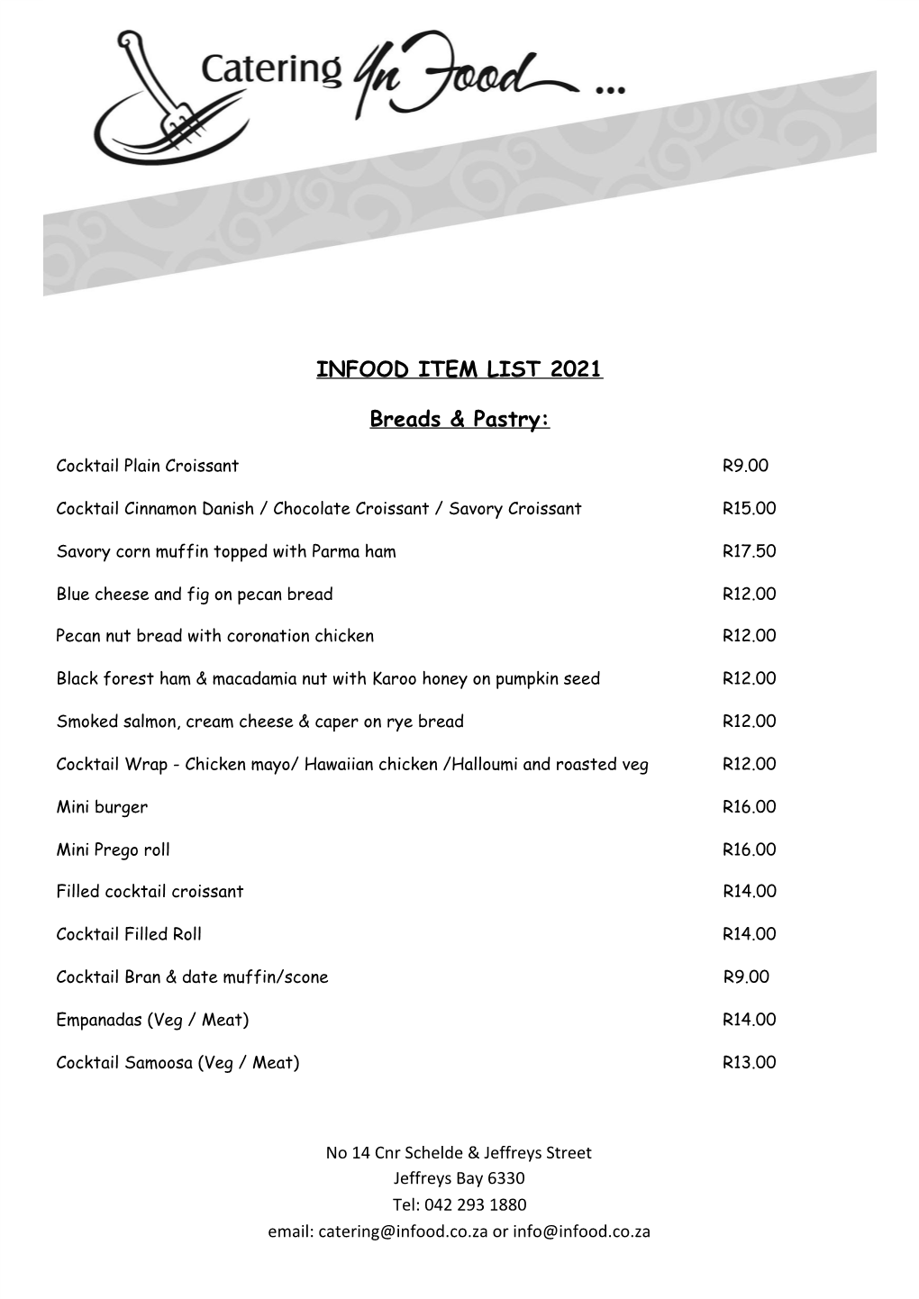 INFOOD ITEM LIST 2021 Breads & Pastry