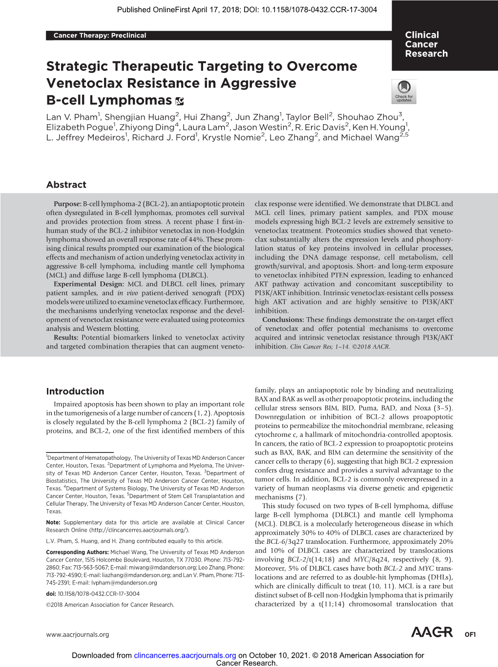 Strategic Therapeutic Targeting to Overcome Venetoclax Resistance in Aggressive B-Cell Lymphomas Lan V