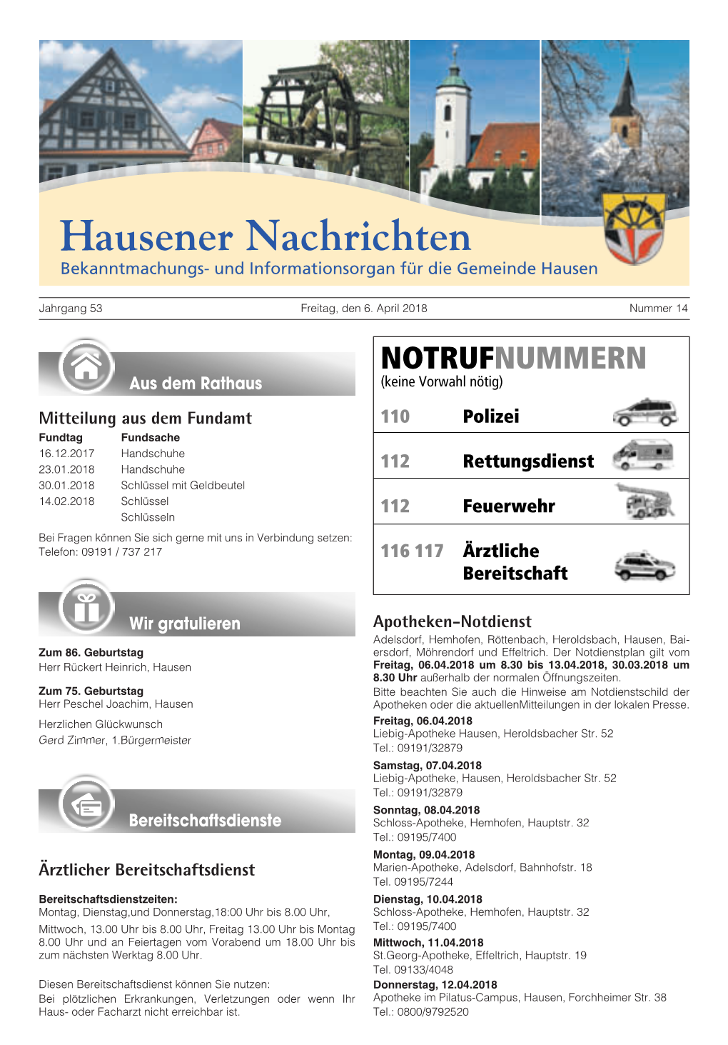 Hausener Nachrichten Bekanntmachungs- Und Informationsorgan Für Die Gemeinde Hausen