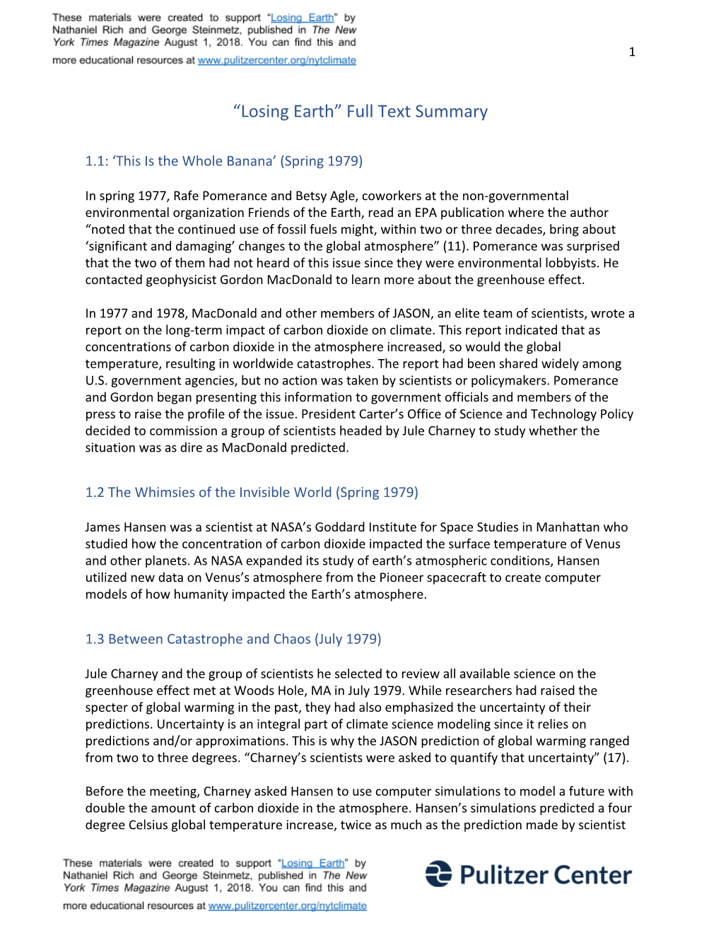 Losing Earth” Full Text Summary