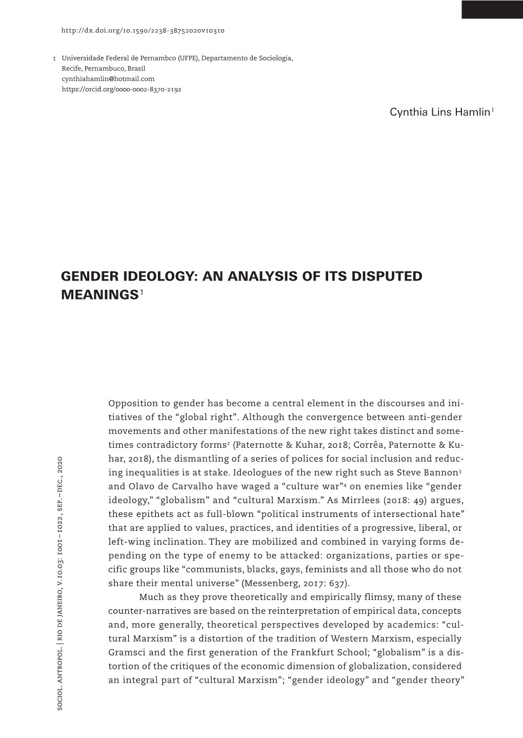 Gender Ideology: an Analysis of Its Disputed Meanings 1