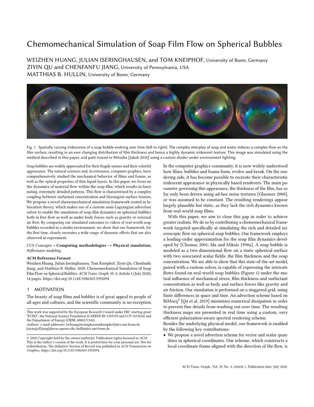 Chemomechanical Simulation of Soap Film Flow on Spherical Bubbles