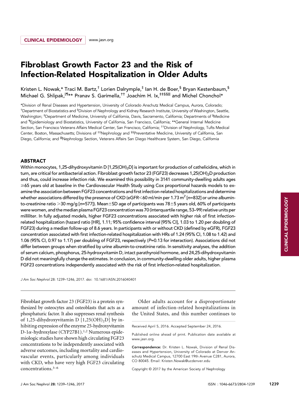 Fibroblast Growth Factor 23 and the Risk of Infection-Related Hospitalization in Older Adults