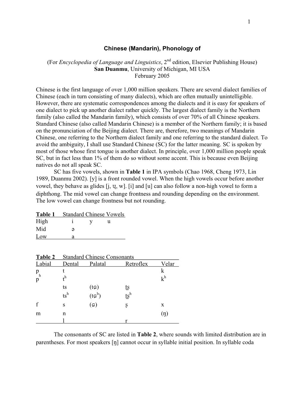 (Mandarin), Phonology Of