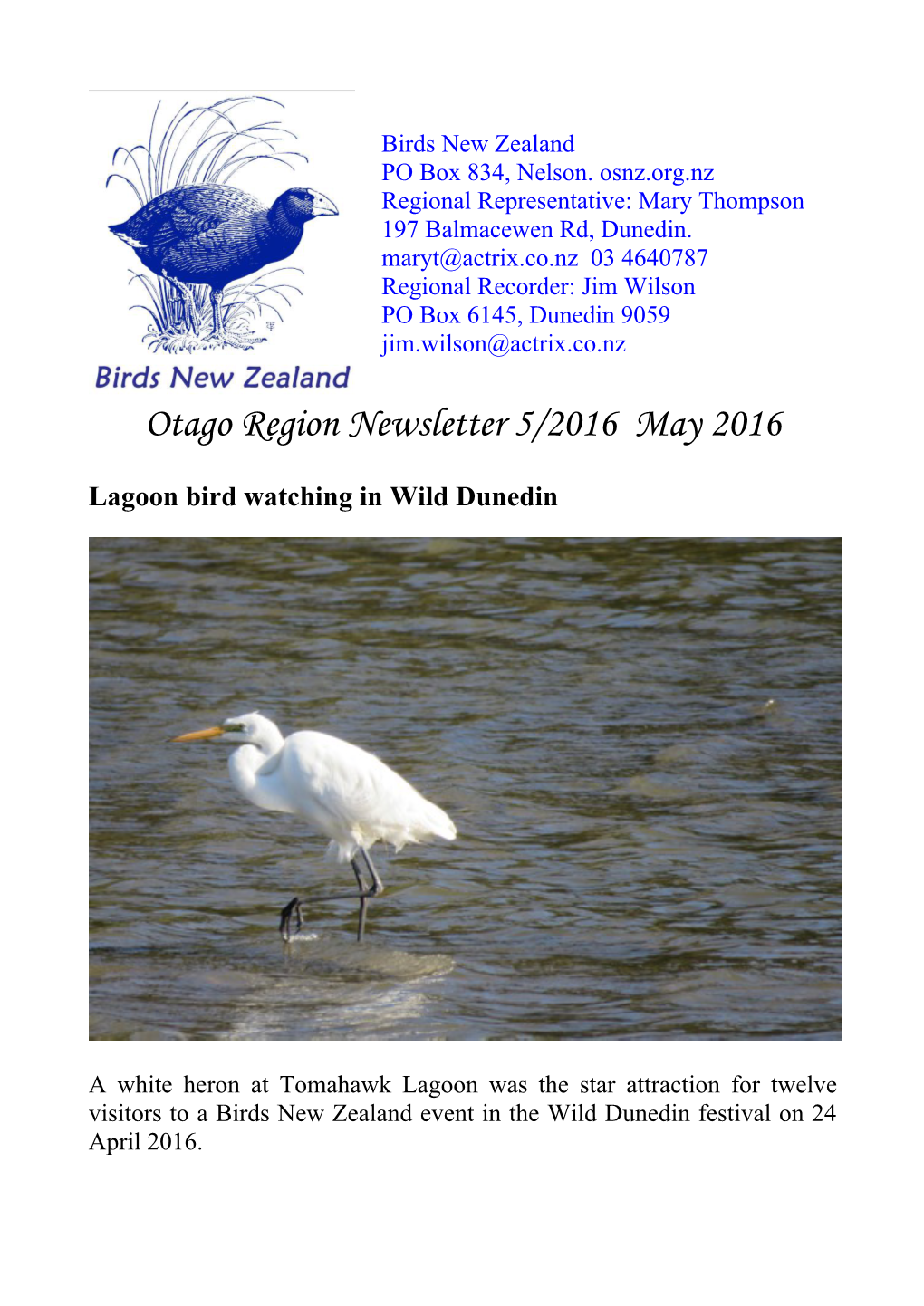 Otago Region Newsletter 5/2016 May 2016