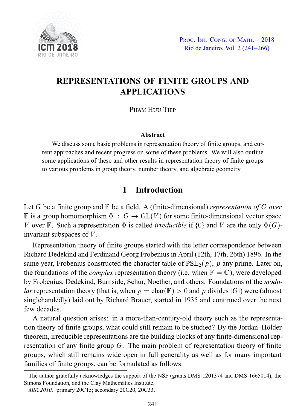 Representations of Finite Groups and Applications