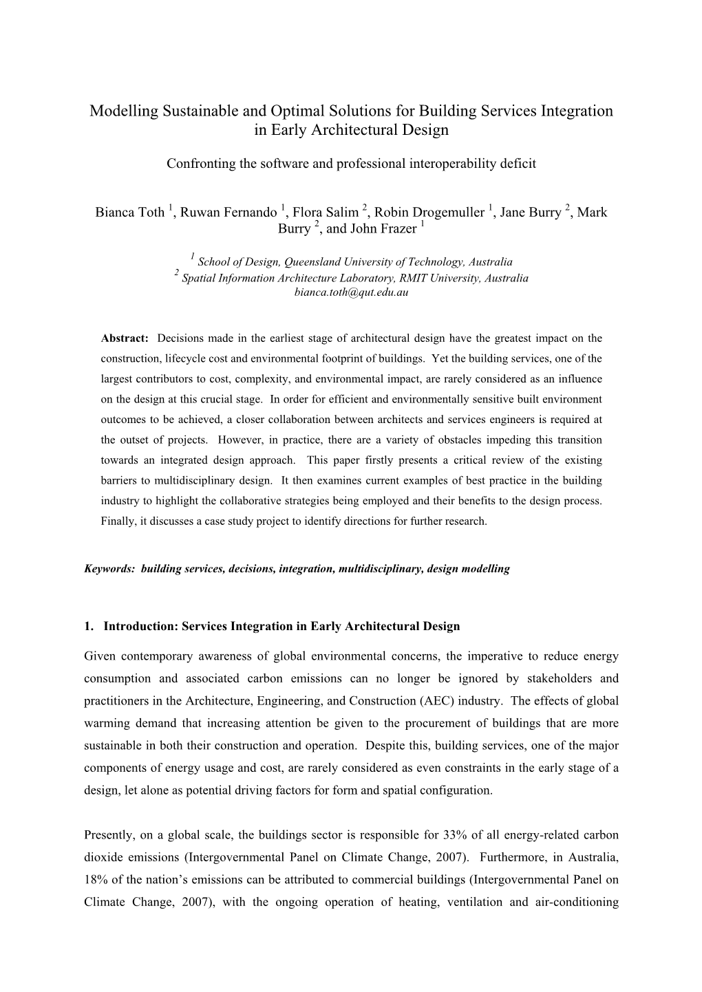 Modelling Sustainable and Optimal Solutions for Building Services Integration in Early Architectural Design