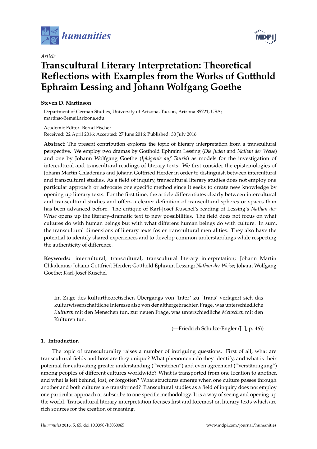 Theoretical Reflections with Examples from the Works of Gotthold Ephraim Lessing and Johann Wolfgang Goethe