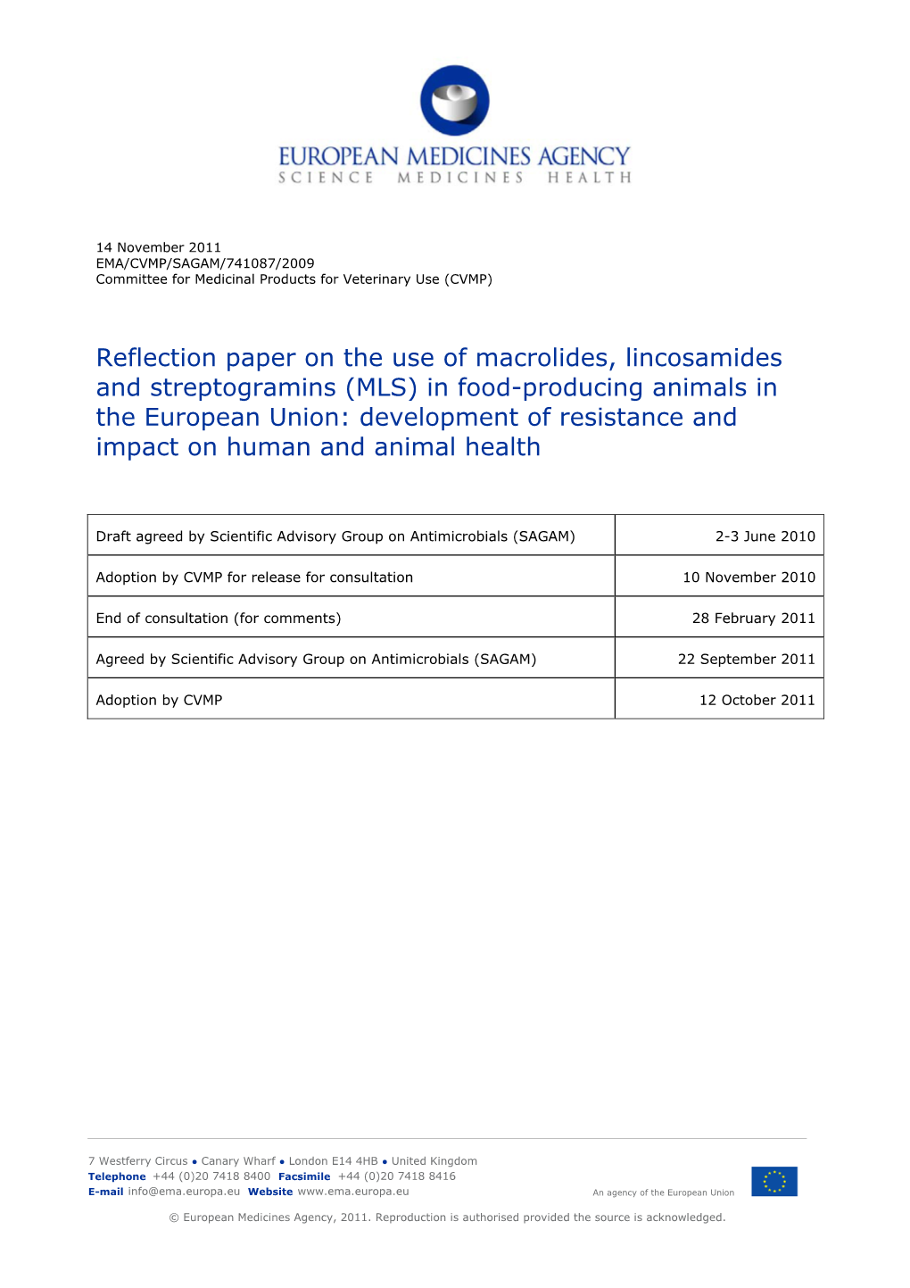 Reflection Paper on the Use of Macrolides, Lincosamides And