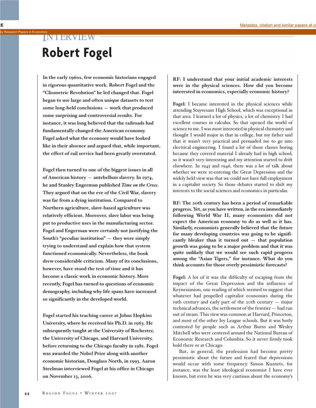 Robert Fogel Interview