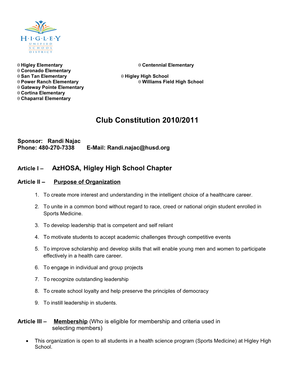 School Club Constitution Worksheet