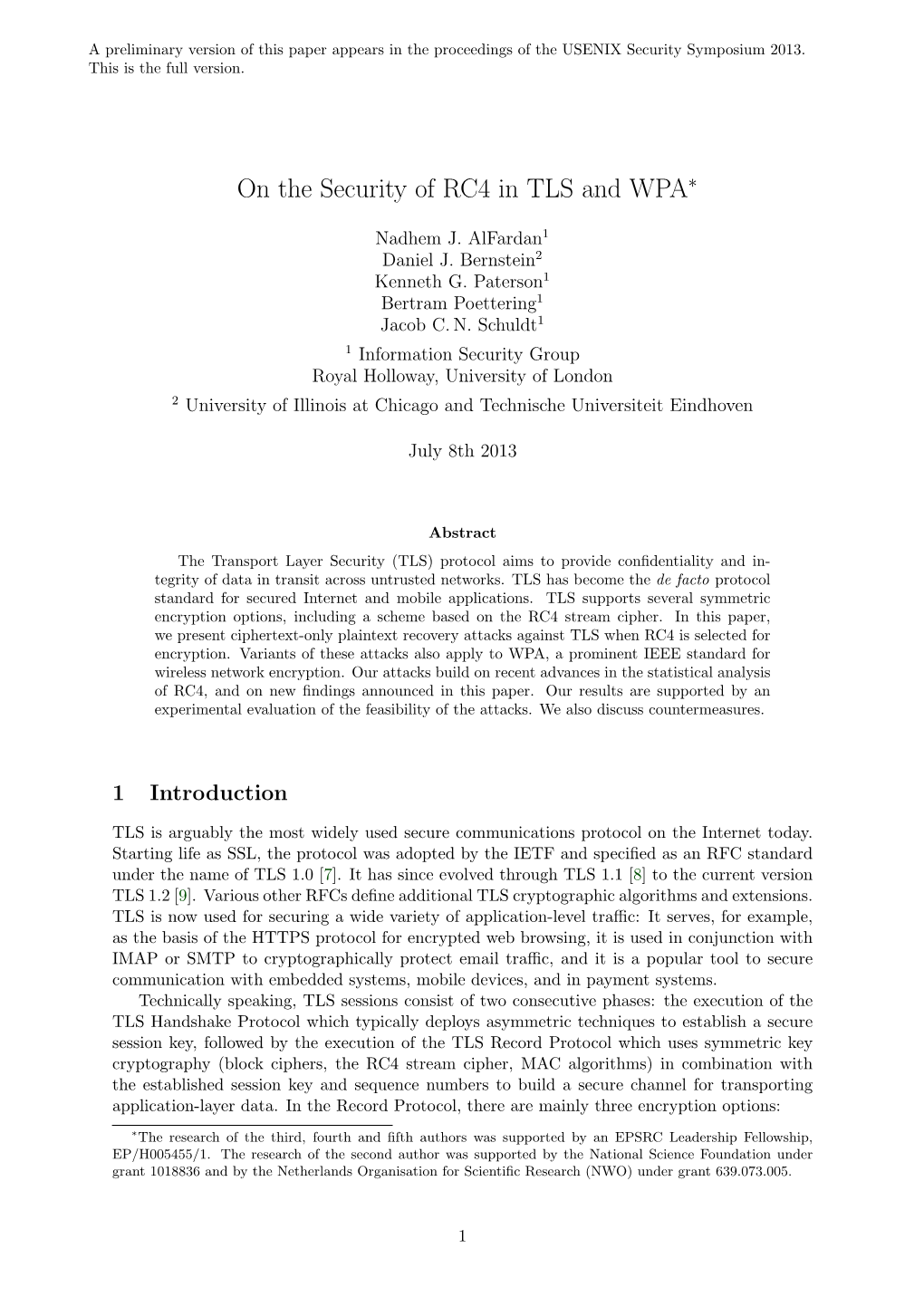 On the Security of RC4 in TLS and WPA∗