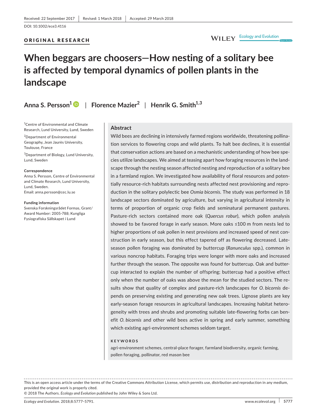 When Beggars Are Choosers—How Nesting of a Solitary Bee Is Affected by Temporal Dynamics of Pollen Plants in the Landscape