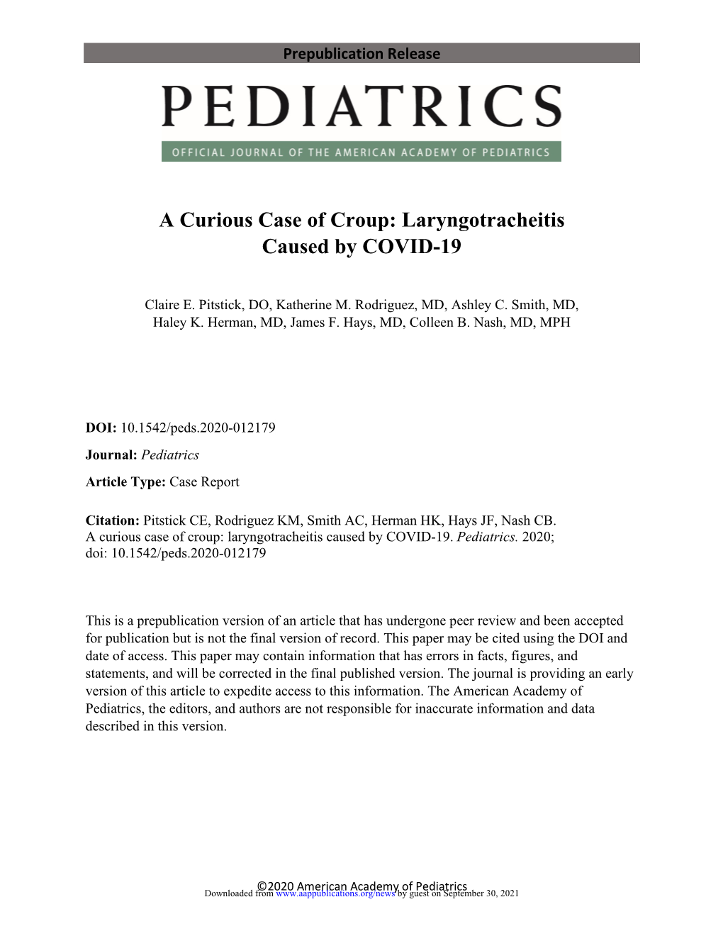 Laryngotracheitis Caused by COVID-19