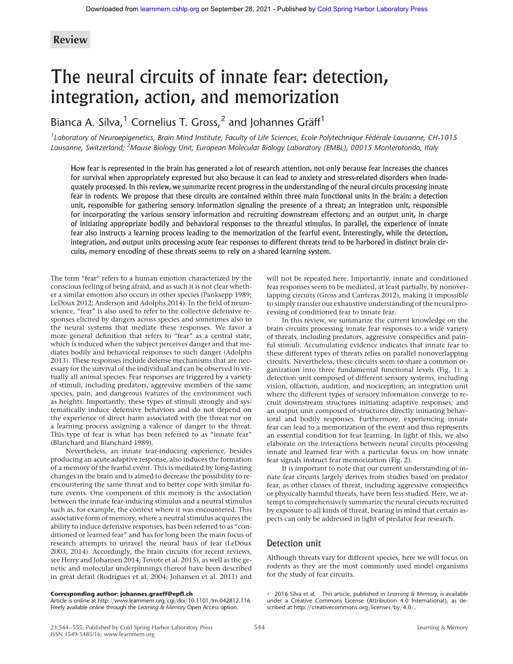 The Neural Circuits of Innate Fear: Detection, Integration, Action, and Memorization