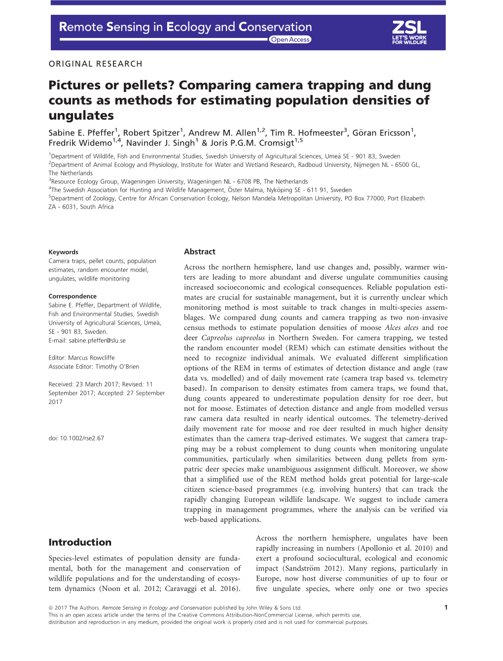 Comparing Camera Trapping and Dung Counts As Methods for Estimating Population Densities of Ungulates Sabine E