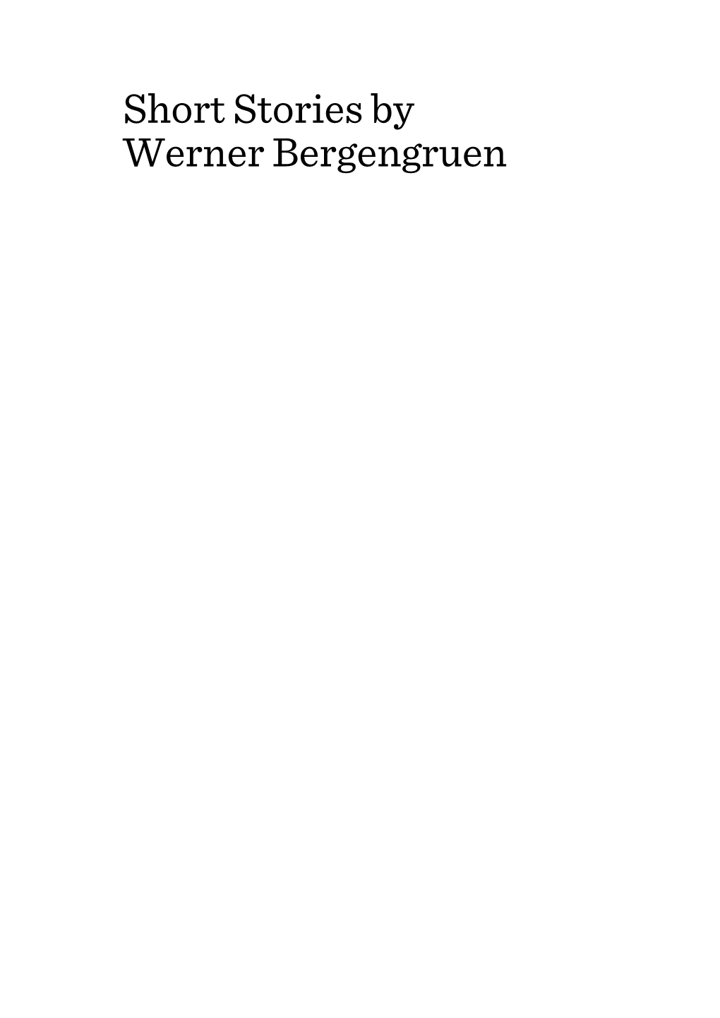 Short Stories by Werner Bergengruen