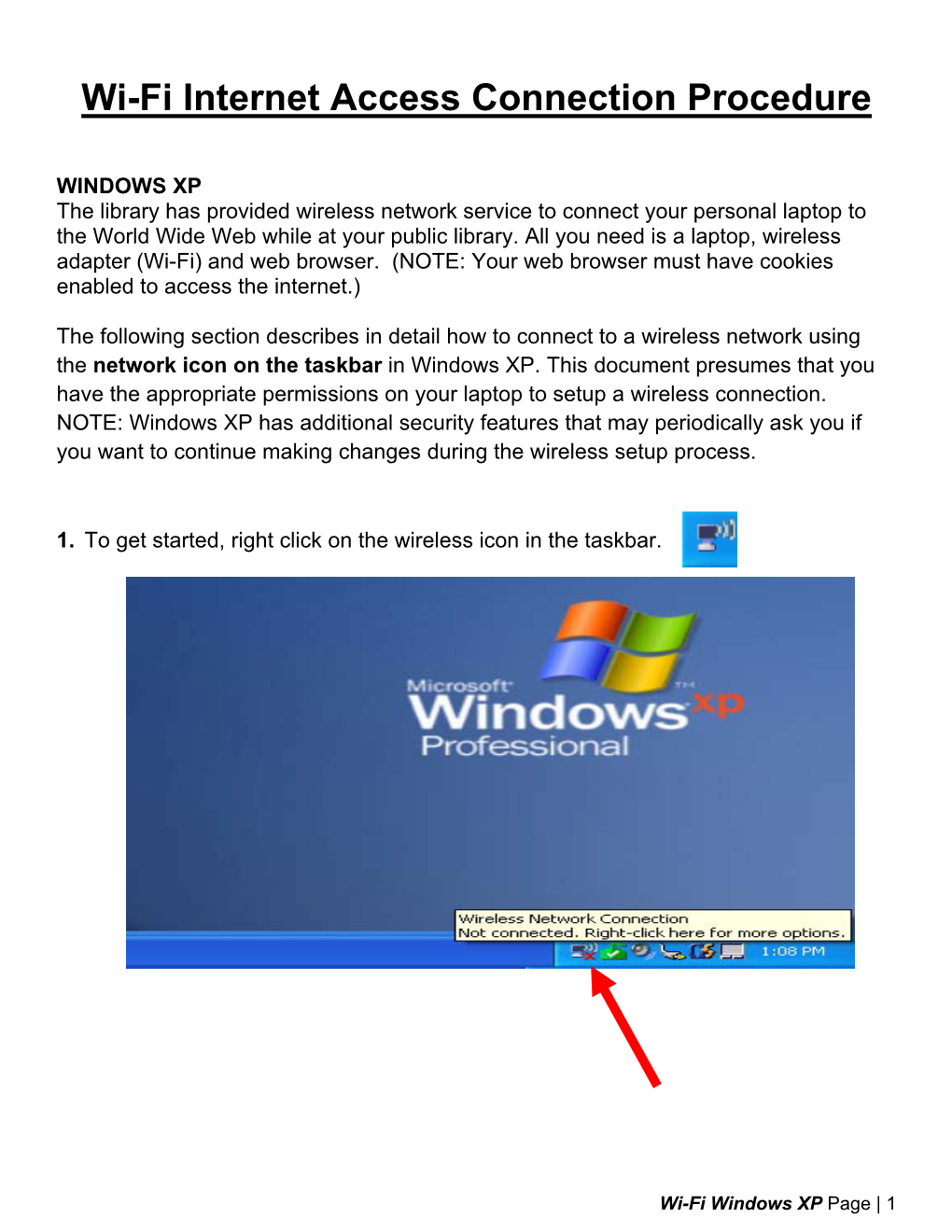 Wi-Fi Internet Access Connection Procedure