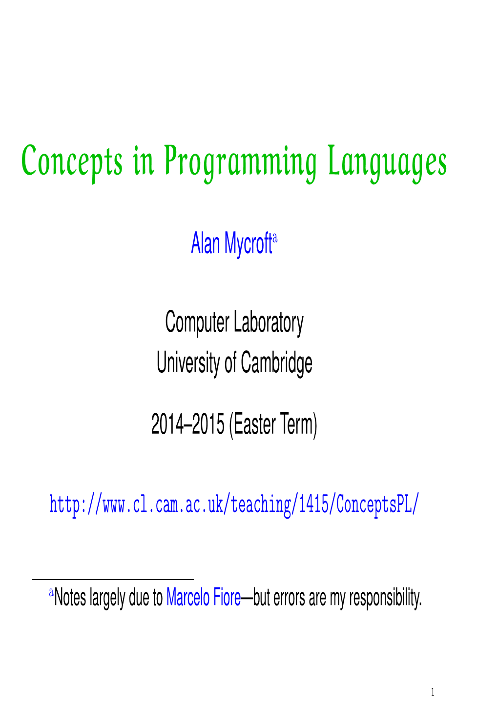 Concepts in Programming Languages