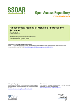 An Ecocritical Reading of Melville's "Bartleby the Scrivener" Atashi, Laleh