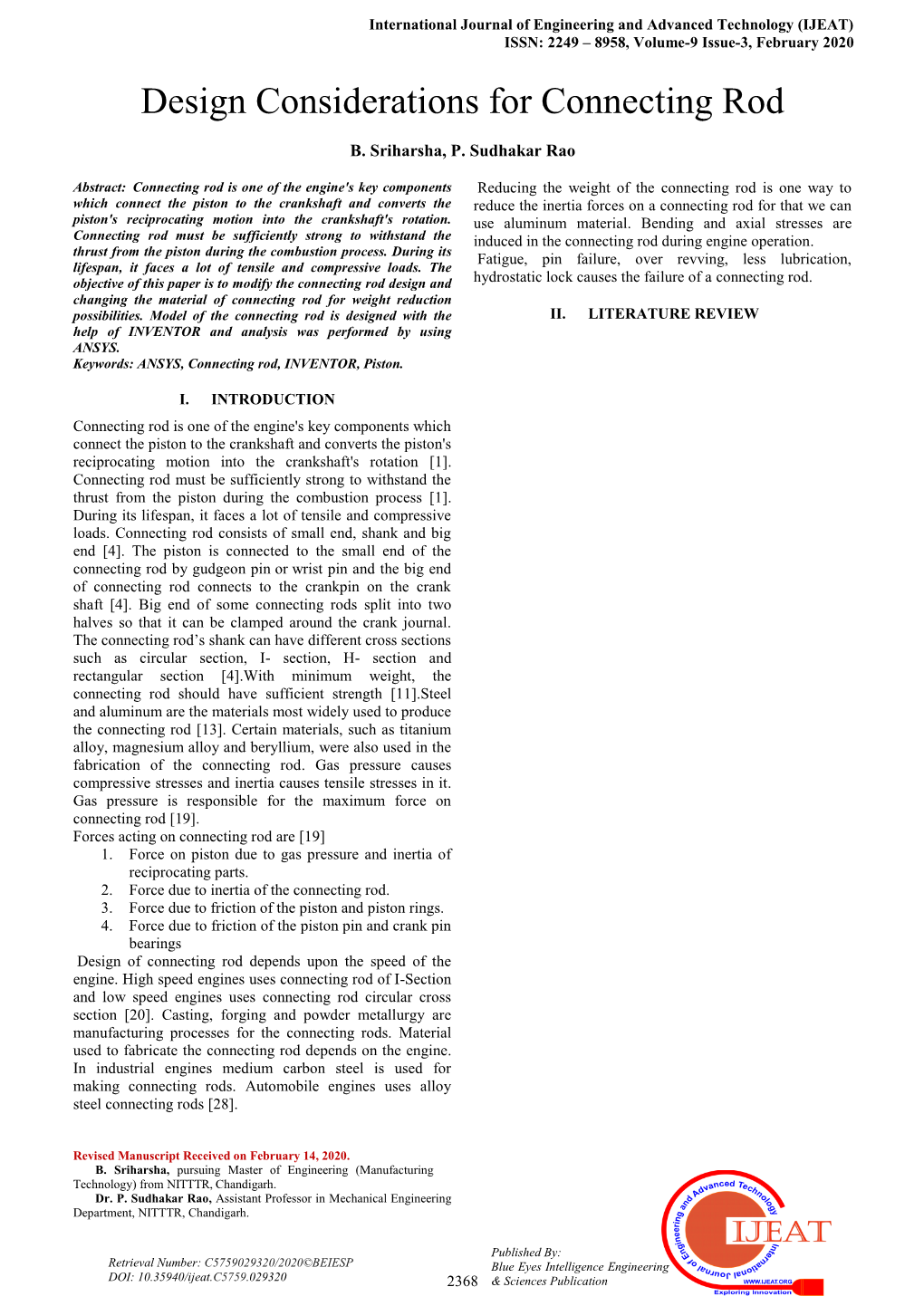 Design Considerations for Connecting Rod