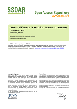 Cultural Difference in Robotics: Japan and Germany - an Overview Rathmann, Martin