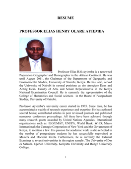 Resume Professor Elias Henry Olare Ayiemba