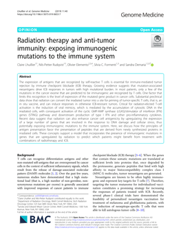 Radiation Therapy and Anti-Tumor Immunity: Exposing Immunogenic