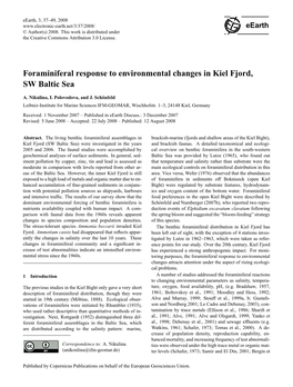 Foraminiferal Response to Environmental Changes in Kiel Fjord, SW Baltic Sea