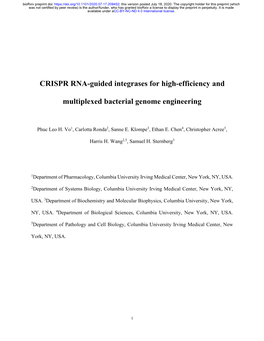 CRISPR RNA-Guided Integrases for High-Efficiency and Multiplexed