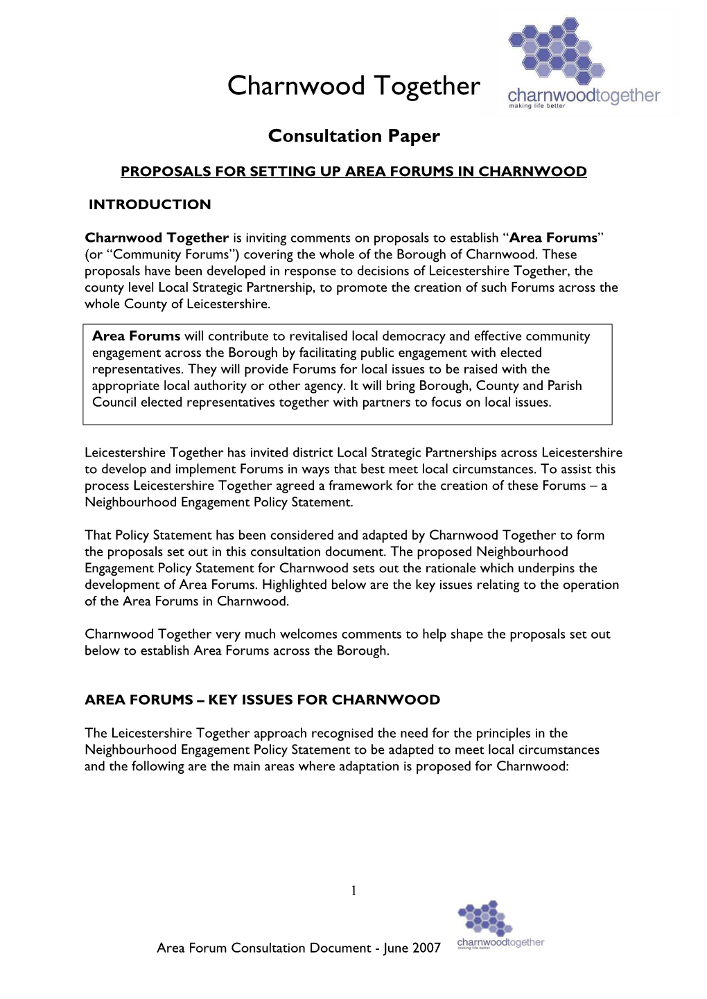 Area Forum Consultation Document - June 2007