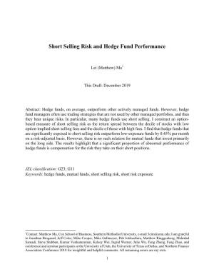 Short Selling Risk and Hedge Fund Performance.Pdf